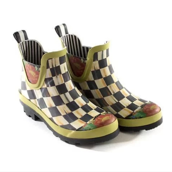 MacKenzie-Childs Shoes - MacKenzie-Childs Courtly Check Short Ankle Rain Boots